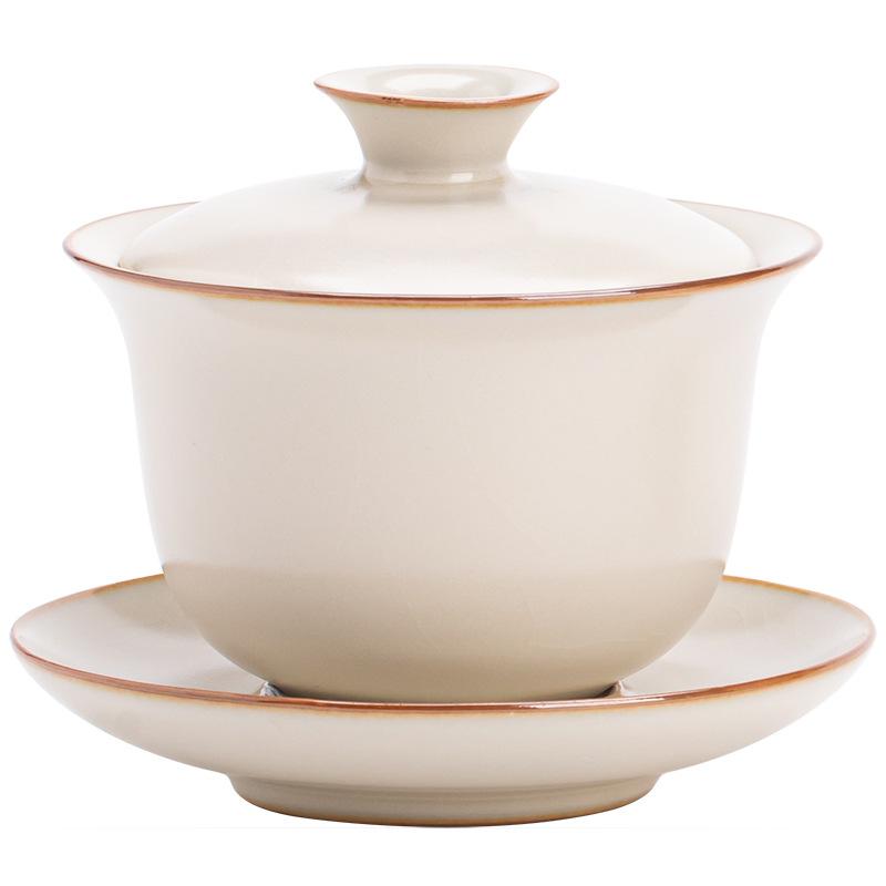 Beige Ru-Brennofen Kung Fu Tee-Set Haushalt High-End Offene Keramik Nicht Heiß Büro Teetasse Sancai Deckelschale