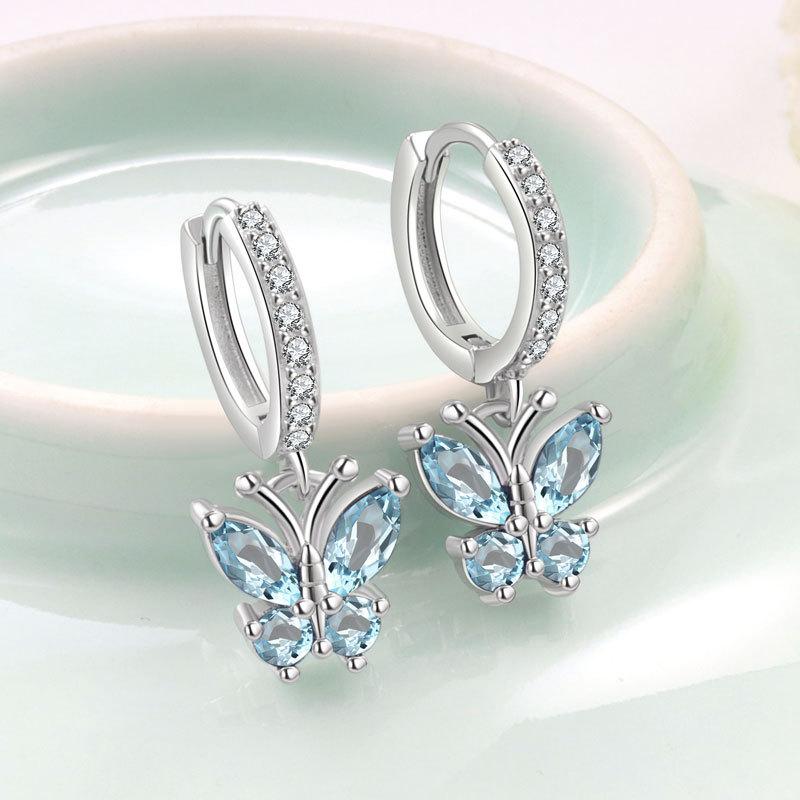 Exquisite Butterfly Zircon Earrings With Twelve Birthstones Fashionable And Simple Ear Clips Jewelry For Women