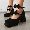 Women Mary Janes Pumps Square Toe Thick High Heels Platform Buckle Bow Glove Shoes Ladies Fashion Shoes Spring Autumn 46