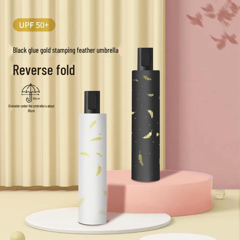 Třídílný vinylový deštník s ražbou zlatem - Skládací sluneční clona a ochrana proti dešti s logem