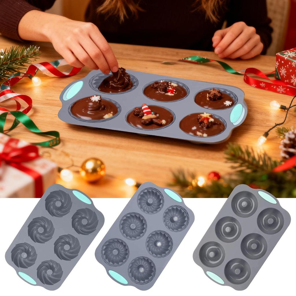 Silicone Ice Tray 6-Cavity Reusable Christmas Wreath Holiday Ice Molds for Chocolate, Cake, Soap, Candle Making Party Supplies