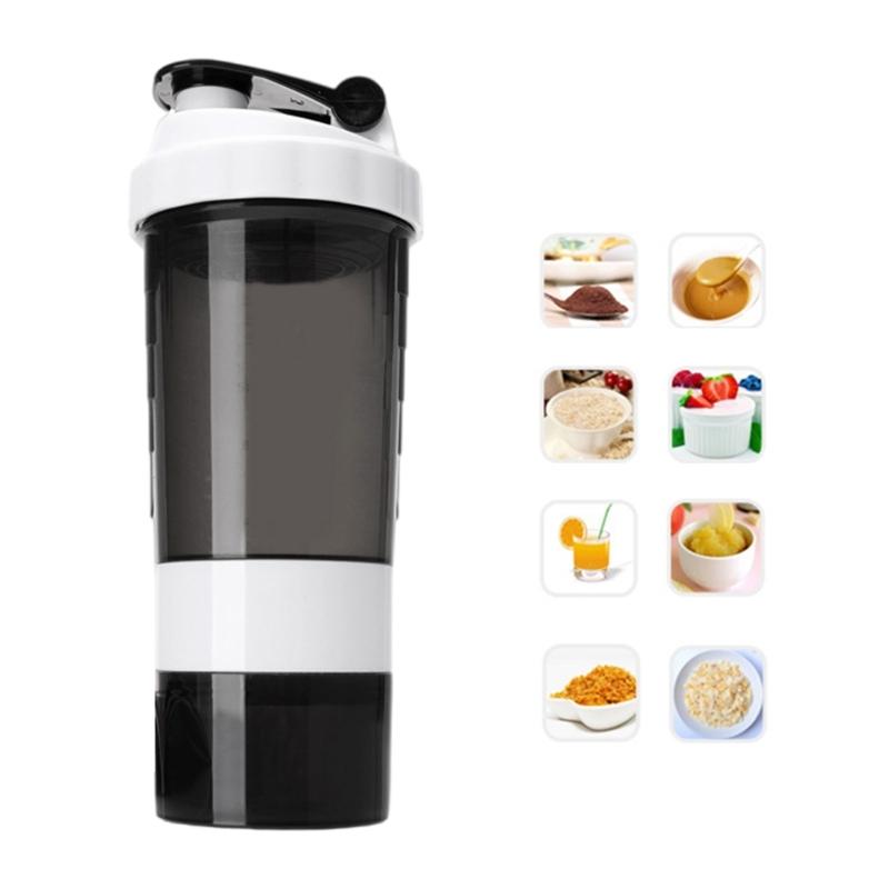 500ML 3 Schicht Protein Shake Flasche Große Kapazität Wasserflasche Plastik Mischbecher Fitness Sport Wasserbecher Langlebig
