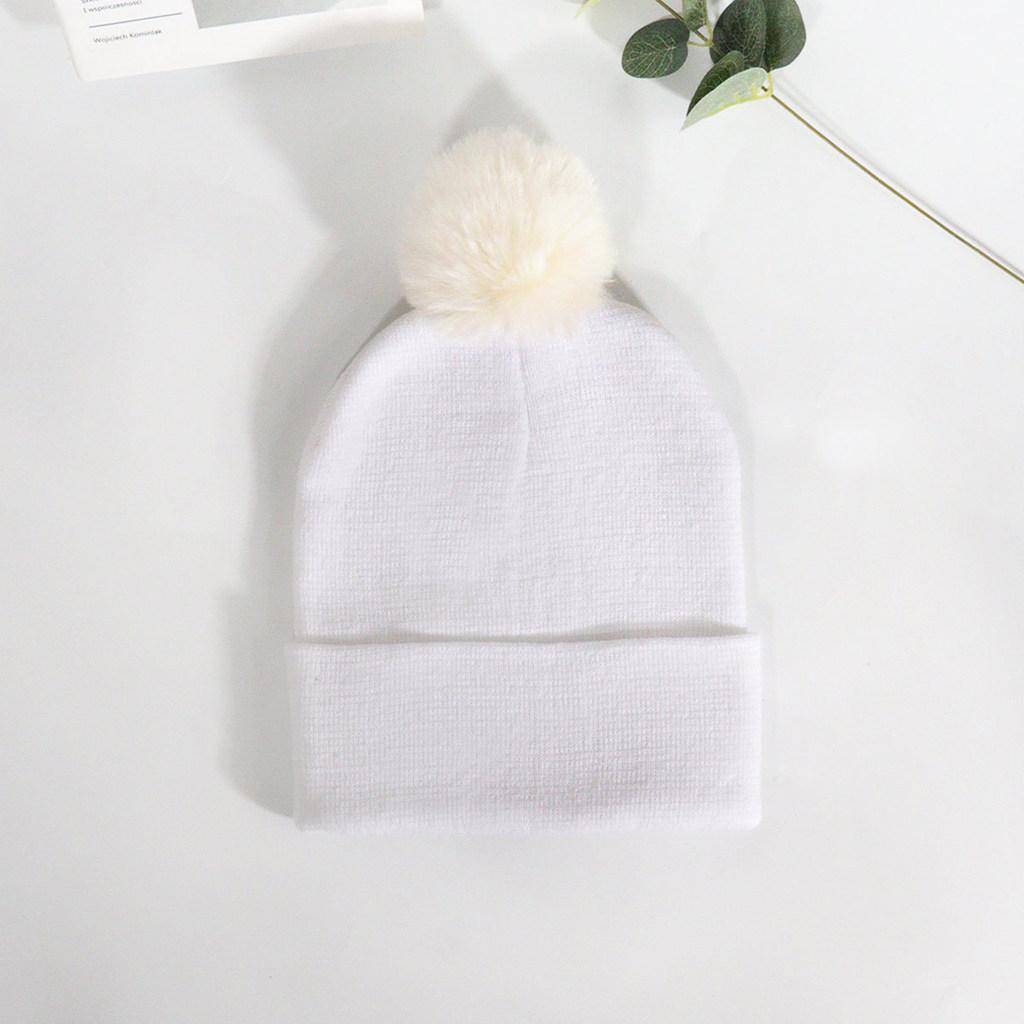 Plush Solid Color Ball Knitted Cap Breathable For Fall Season Gift Fashion