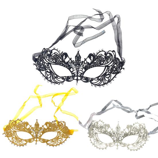 Halloween-Augenabdeckung, exquisite Spitzen-Halbgesichtsmaske mit Strass-Dekoration für Party, Cosplay, Bühnenzubehör