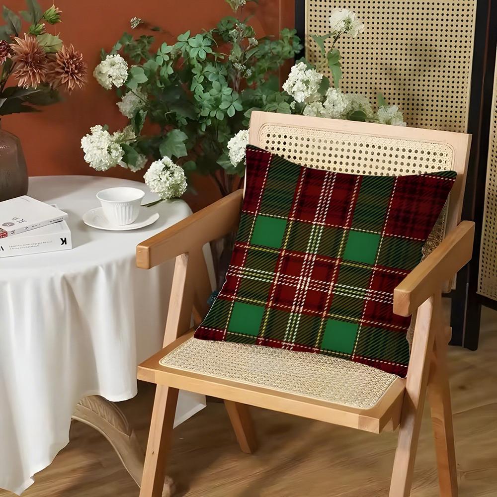 Fashion Red Plaid Cushion Cover Silky Short Plush Invisible Zipper Dustproof Sofa Pillow Case for Home Decor