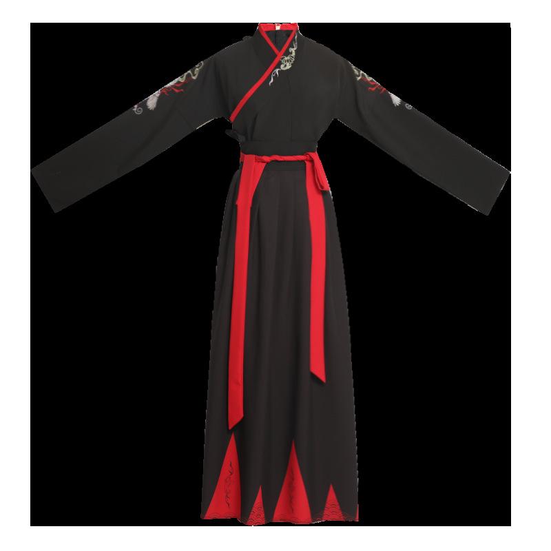 Black Plus Size Men's Crane Hanfu Set: Autumn/Winter Swordsman Scholar Outfit