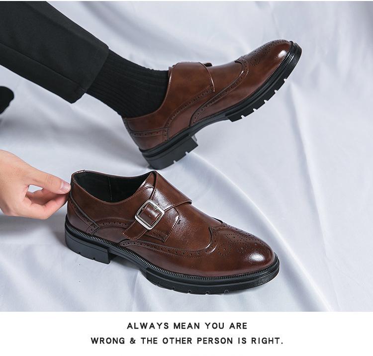 Plus Size Men's Leather Carved Buckle Brogue Shoes - Formal & Casual Monk Shoes