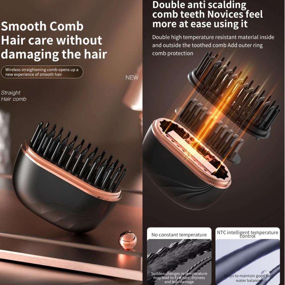 USB Charging Wireless Bangs Comb Fast Heating Portable Hair Straightener Festival