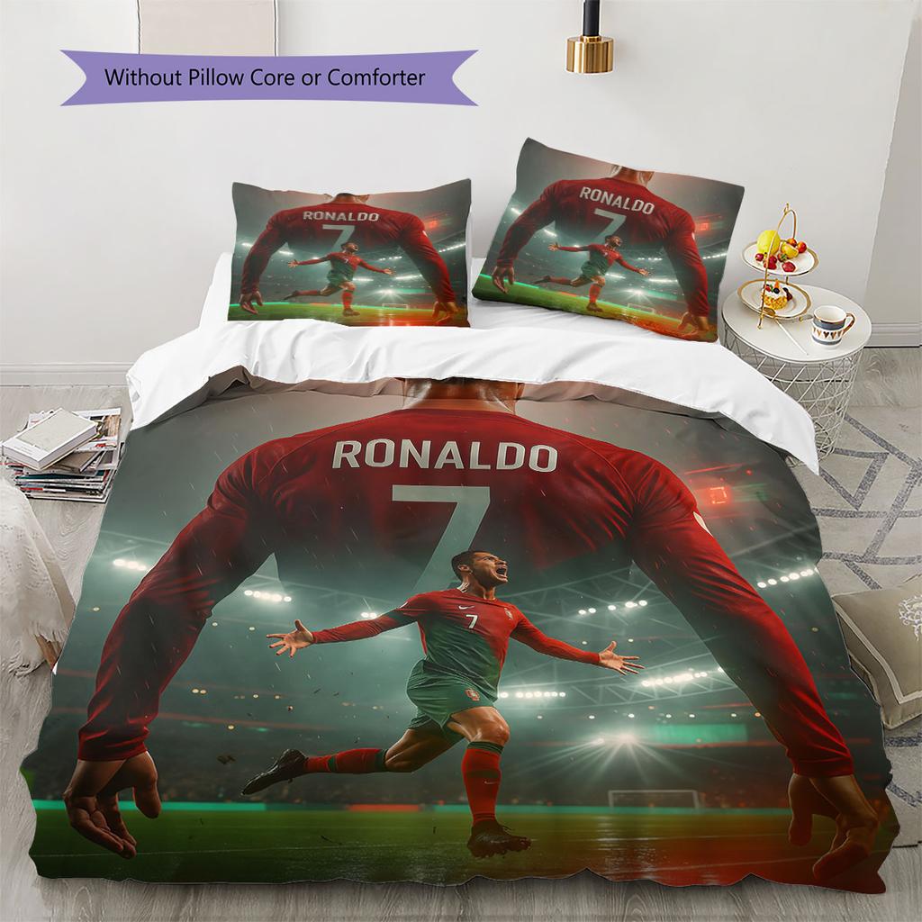 Lenjerie de pat cu model Cristiano Ronaldo Decorațiune pentru casă Cadou de ziua de naștere (1 * husă de pilotă + 2 * fețe de pernă, fără miez),merchandise pentru fani.