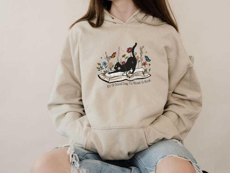 New Floral & Cat Print Long-Sleeve Women's Hooded Sweatshirt - Trendy Autumn/Winter Fashion
