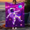 Astronaut Space Galaxy Fleece Blanket Cosmic Universe Design Purple Starry Night Throw For Kids Teen Room Decor Sci Fi Lover