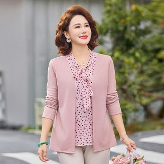 

Middle-aged Women s Ice Silk Long-Sleeve Top for Spring & Autumn 2026 XL рожевий