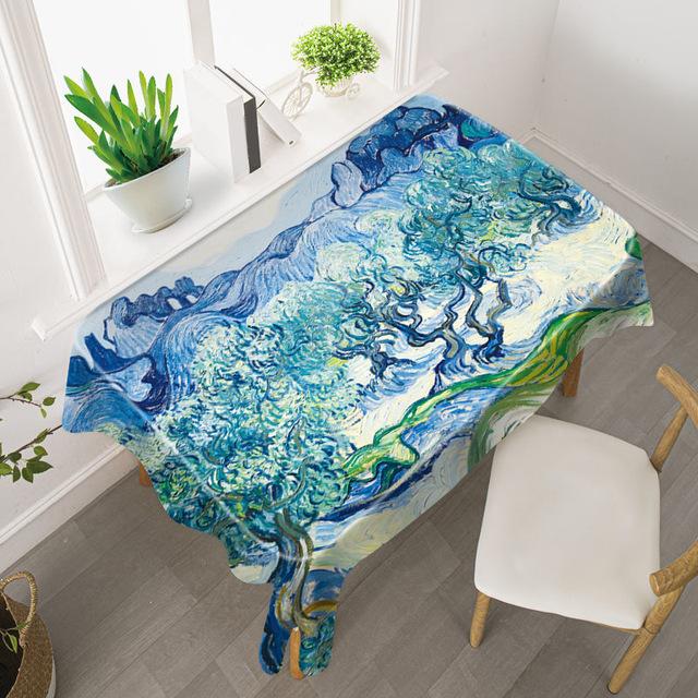 Van Gogh Starry Sky Tablecloth Light Luxury Oil Painting Art Studio Sunflower Famous Painting Waterproof Table Mat Tablecloth