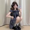 Rich Daughter Gray Polka Dot Dress Women's Summer College Style Sweet Bow Waist Pleated Short Skirt