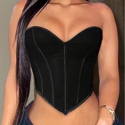 Schwarzes, mattes, gemustertes Tube-Top-Shapewear-Korsett mit Bauchnabel- und rückenfreiem, europäisch-amerikanischem Fischgrätenmuster und Brustumrandung