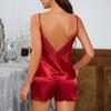 Women Ice Silk Pajama Set Backless Camisole Top and Shorts