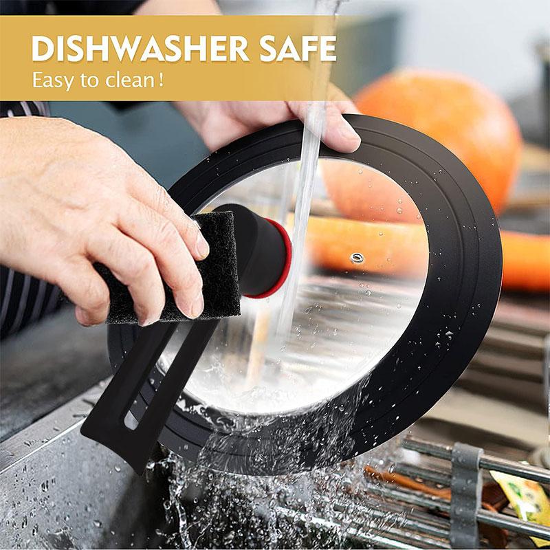 Silicone Universal Pan Lid with Standing Handle Kitchen Pot Skillet Frying Pan Cover Cookware Tempered Glass Replacement Pan Lid