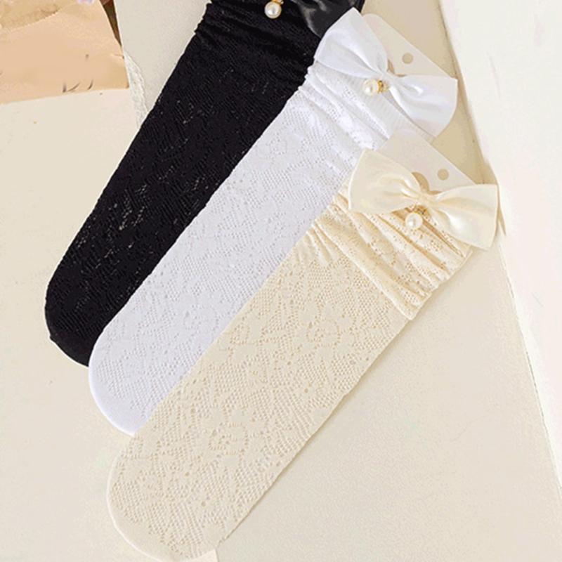 Fashionable Sweet Style Socks Lace Bowknot Decorations for Kids Lightweight Summer Calf Length Socks for Girls