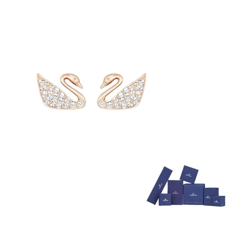 Swarovski Swan Gold Plated Stud Earrings Womens Rose Gold Original brand box розового золота