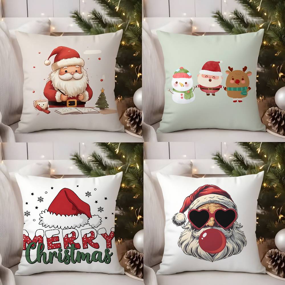 Merry Christmas Pillow Case Holiday Happy Atmosphere Short Plush Double-sided Printing Home Cushion Cover