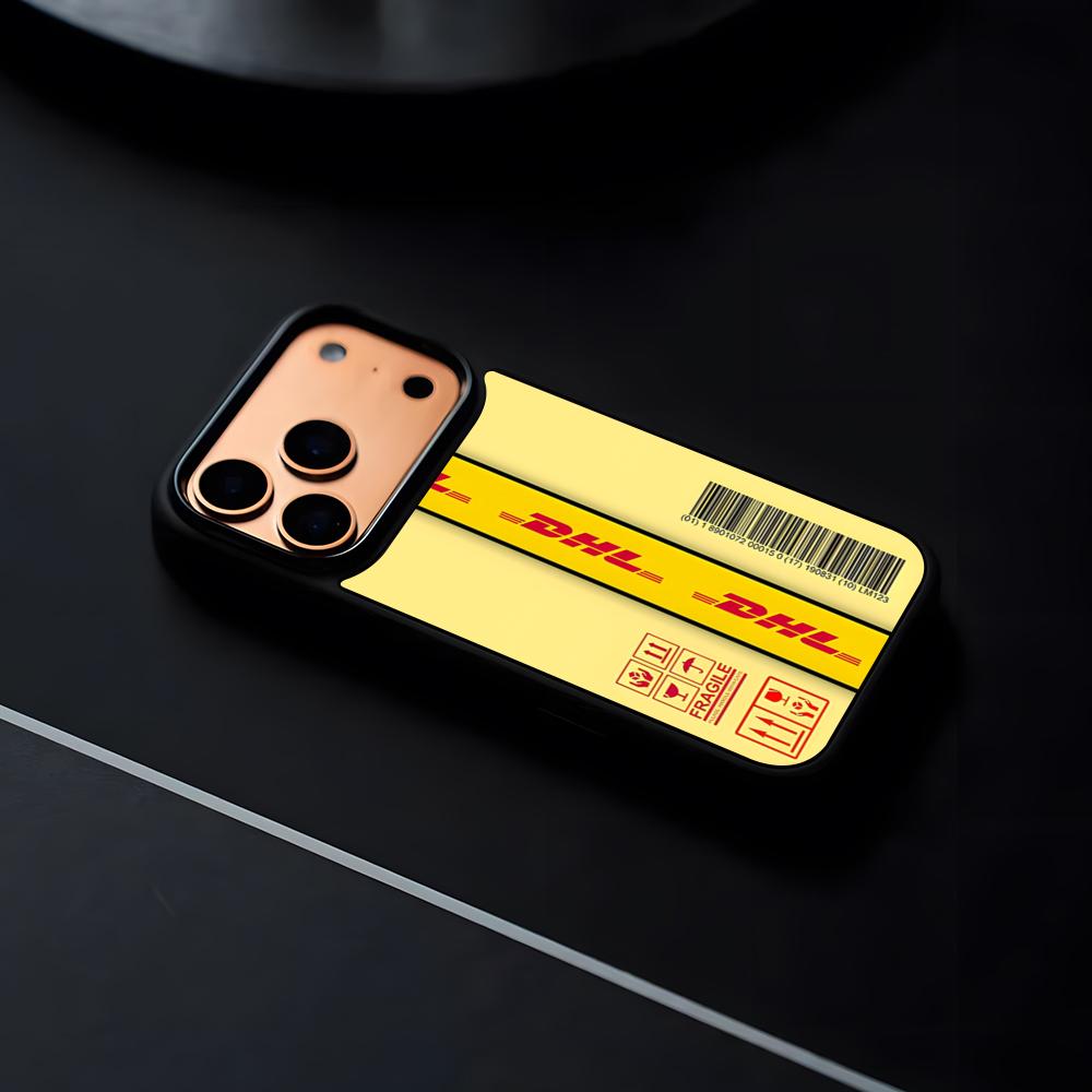 Fashion INS D-DHL Logo Phone Case For IPhone 17 16 15 14 13 12 Pro Max Plus Black Frame Hard Shell