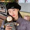Version of Autumn and Winter New Hat for Women with High End Metal Letters Logo Beret Big Head Circumference Showing Face Little Painter Hat Trend