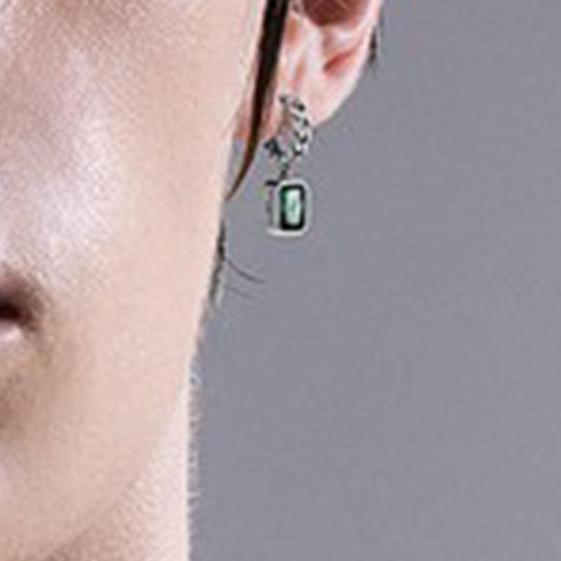 Geometric Square Green Zircon Earrings Earrings Women'S Retro Fashion Temperament Hip Hop S Ear Buckle Earrings Tide