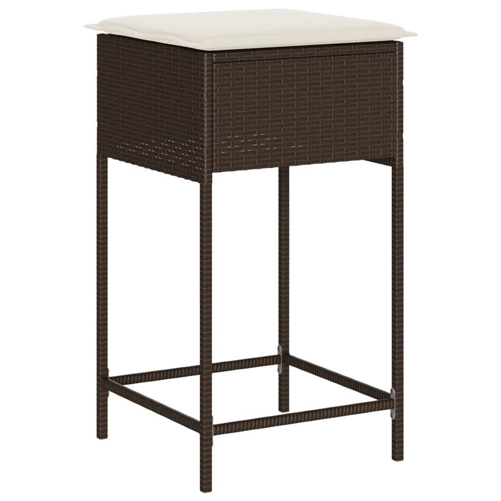 Garden Bar Stool with Cushions 2 pcs Brown Poly Rattan
