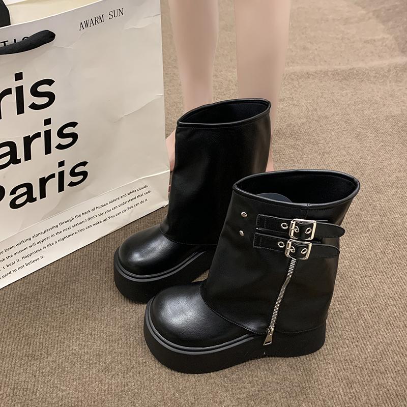 

Модные зимние панк-ботинки Женская обувь Модные задние молнии Высокая платформа Толстая подошва Обувь Женские элегантные короткие ботильоны 39 чёрный