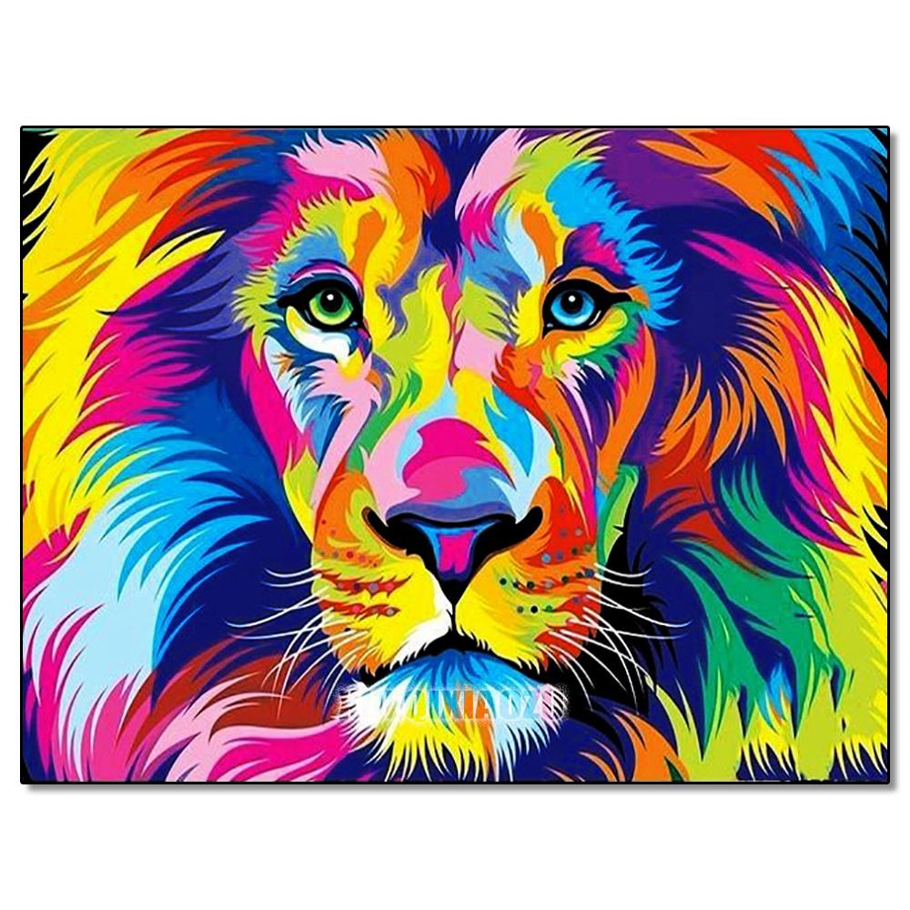 Peinture au Diamant 5D DIY Animaux Lion Chat Tigre Kit de Point de Croix Broderie Diamant Ronde Complète Mosaïque Artistique Image de Strass