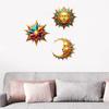 3Pcs Sun Moon Star Wall Decorations Waterproof Bohemian Sun Moon Star Wooden Wall Art Set Outdoor Indoor Hanging Decor Retro Style Garden Patio