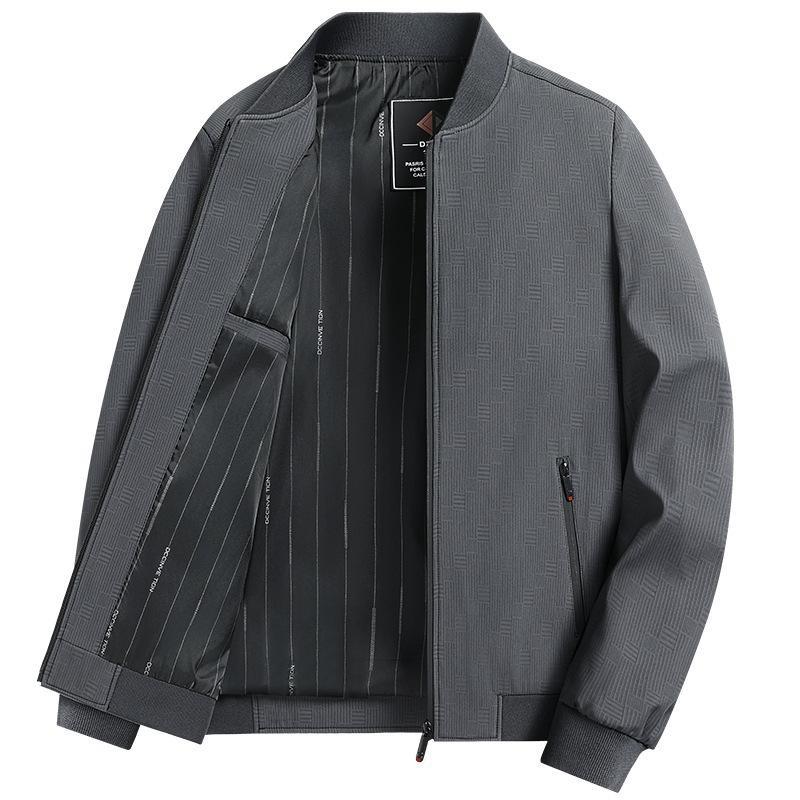 Men Jacket Business Casual Men Wear Middle-Aged Dad Spring And Autumn Baseball Collar Plaid Coat
