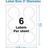 3" Circle Sticker Labels, Round Printable Sticker to Write On, Sticker Paper for Inkjet Printer, (6 Labels/Sheet), 30 Sheets