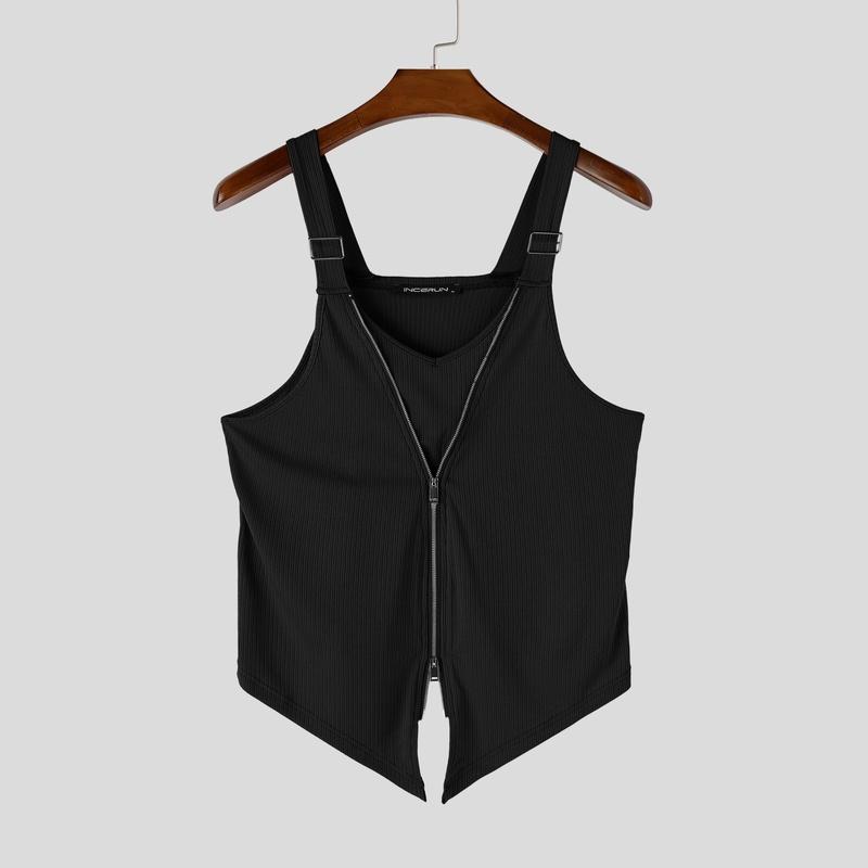 INCERUN Summer Men Sleeveless Irregular Casual Fitted Rib Tank Tops Undershirts 2XL