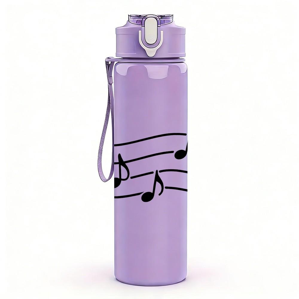 1PC Musical Note Staff Pattern 750ml Color Plastic Sports Water Bottle Leakproof Flip Straw Lid Suitable for Sports Office Home Use