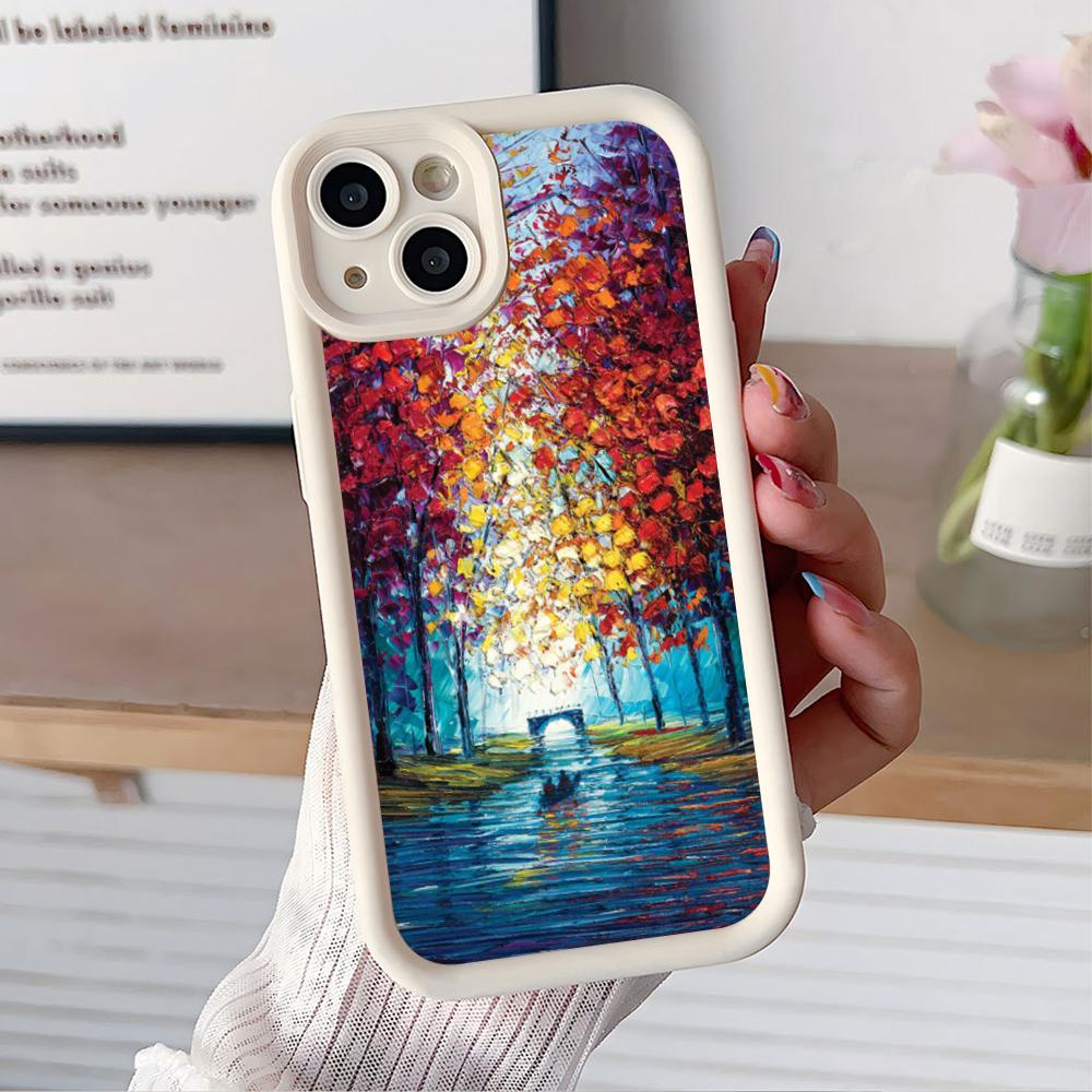 Abstract Oil Painting Phone Case for iPhone 17 16 15 14 13 12 11 Air Pro Max Plus White Soft TPU Shockproof Cover