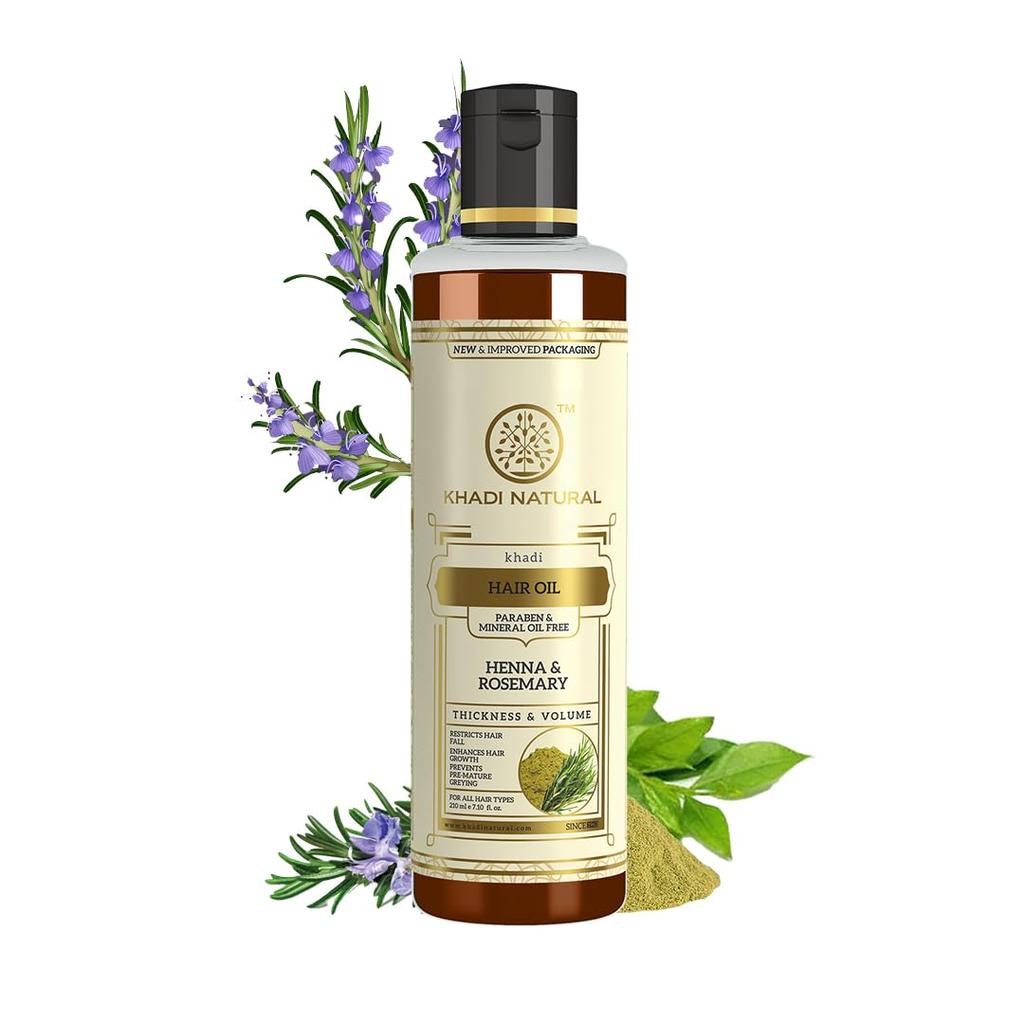 KHADI NATURAL Olejek do włosów Rozmaryn i Henna, Olejek Naturalny, 210ml