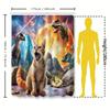 Unique Cat And Dinosaur Shower Curtain With Stunning Cosmic Background Perfect For Adding Fantasy To Your Bathroom Decor