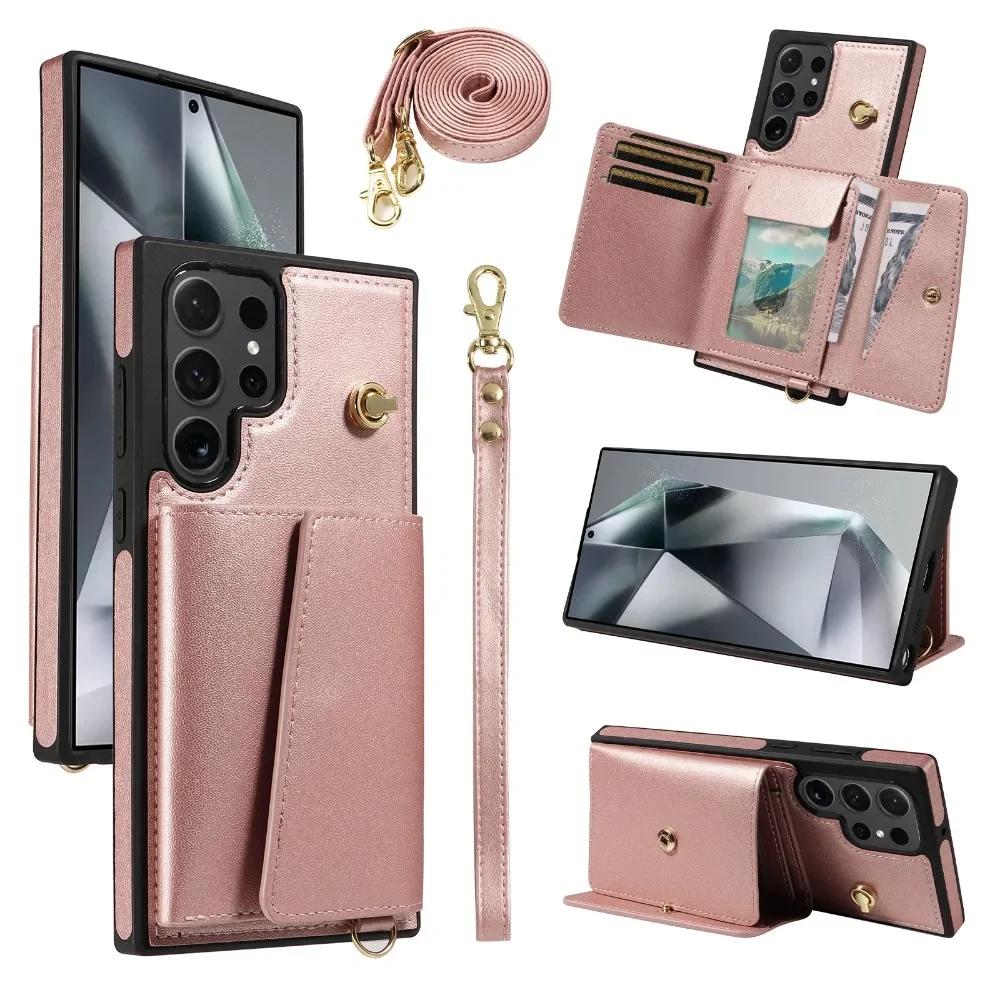 Pasek na nadgarstek z portfelem i miejscem na karty, etui na telefon do Samsung Galaxy S25 Ultra S24 S23 FE S22 S21 Plus, skórzane etui