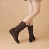 Retro kurze Stiefel, warme Samt-Martinstiefel, Damen Herbst und Winter neue Western-Cowboystiefel, dünne Push-Stiefel