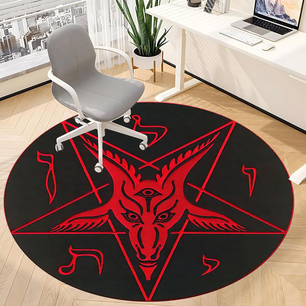 1pc Baphomet Symbol Office Round Area Rug, Under Office Chairs Bedroom Living Room Home Decor, Room Deco, Available in Various Sizes