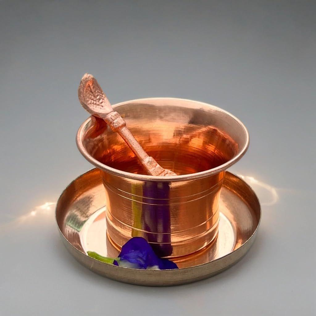 Pure Copper Panchapatra Patra Set with Spoon | Udharini for Charnamrit, Ganga Jal & Abhishek