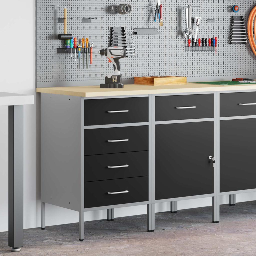 Workbench with Drawers 2 pcs Black and Gray 100 x 55 x 85 cm
