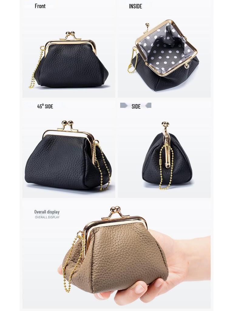 Women's Mini Cowhide Leather Clasp Coin Purse