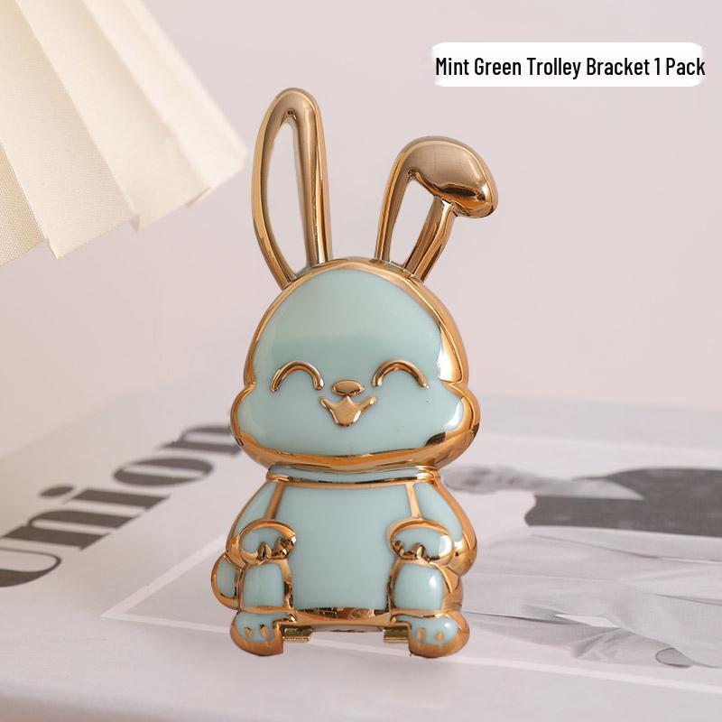 Electroplated Cartoon Rabbit Phone Holder: Self-Adhesive, Folding Stand for Tablets and Phones.