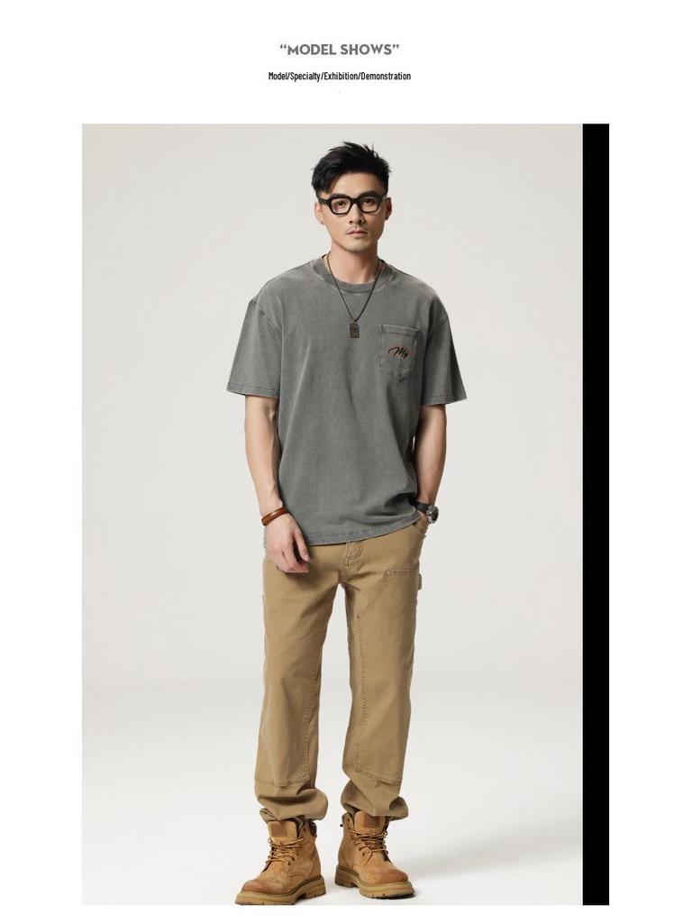 Herr 230g Tungvikt T-shirt i Ren Bomull, 2025 Ny Stil, Kortärmad, Sommar Lös Passform, Amerikanskt Trendigt Märke.