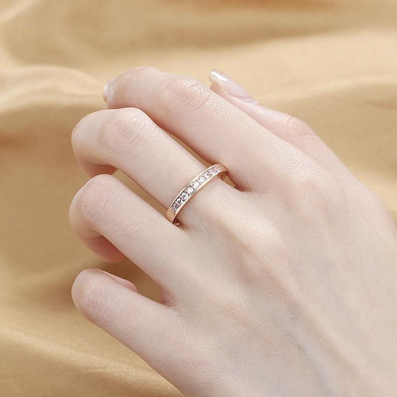 Minimalist Cross-Mirror Women's Ring: Single Row Diamond, Eco-Friendly Copper, Fashion Jewelry