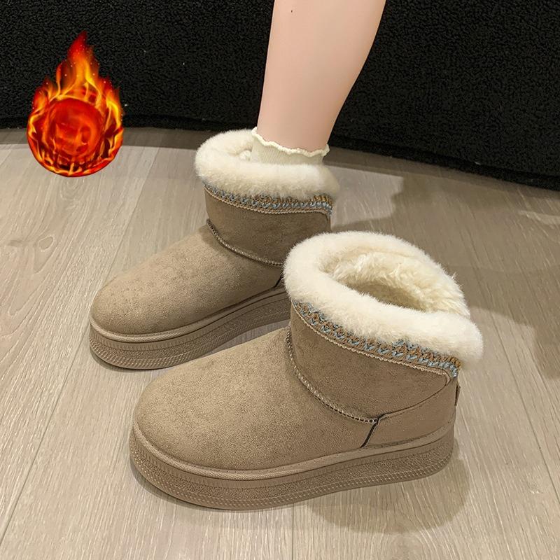 Women's Fur Mouth Fashion Lightweight Soft Sole Winter Warm Fur One Snow Boots Padded Lined Non-slip Casual Sports Cotton Boots