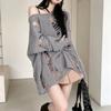 Dames Luie Stijl Oversized Gebreide Kleding Herfst Off Shoulder Verweerd Uitgesneden Kwast Lange Mouw Trui Top