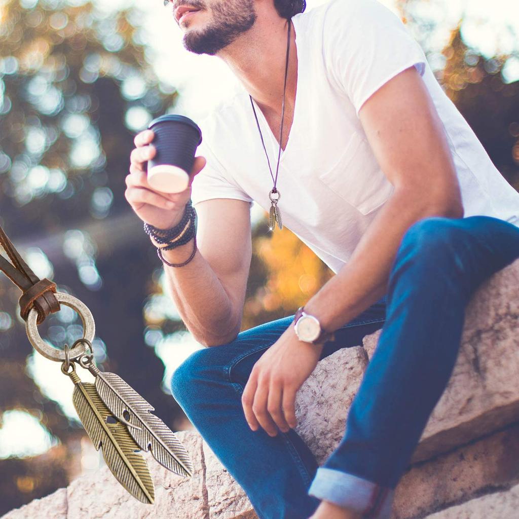 Double Feather Eagle Feather Necklace Feather Wing Pendant Necklace Long Leather Cord Accessories Day [Richapex] Men's Men's Father's